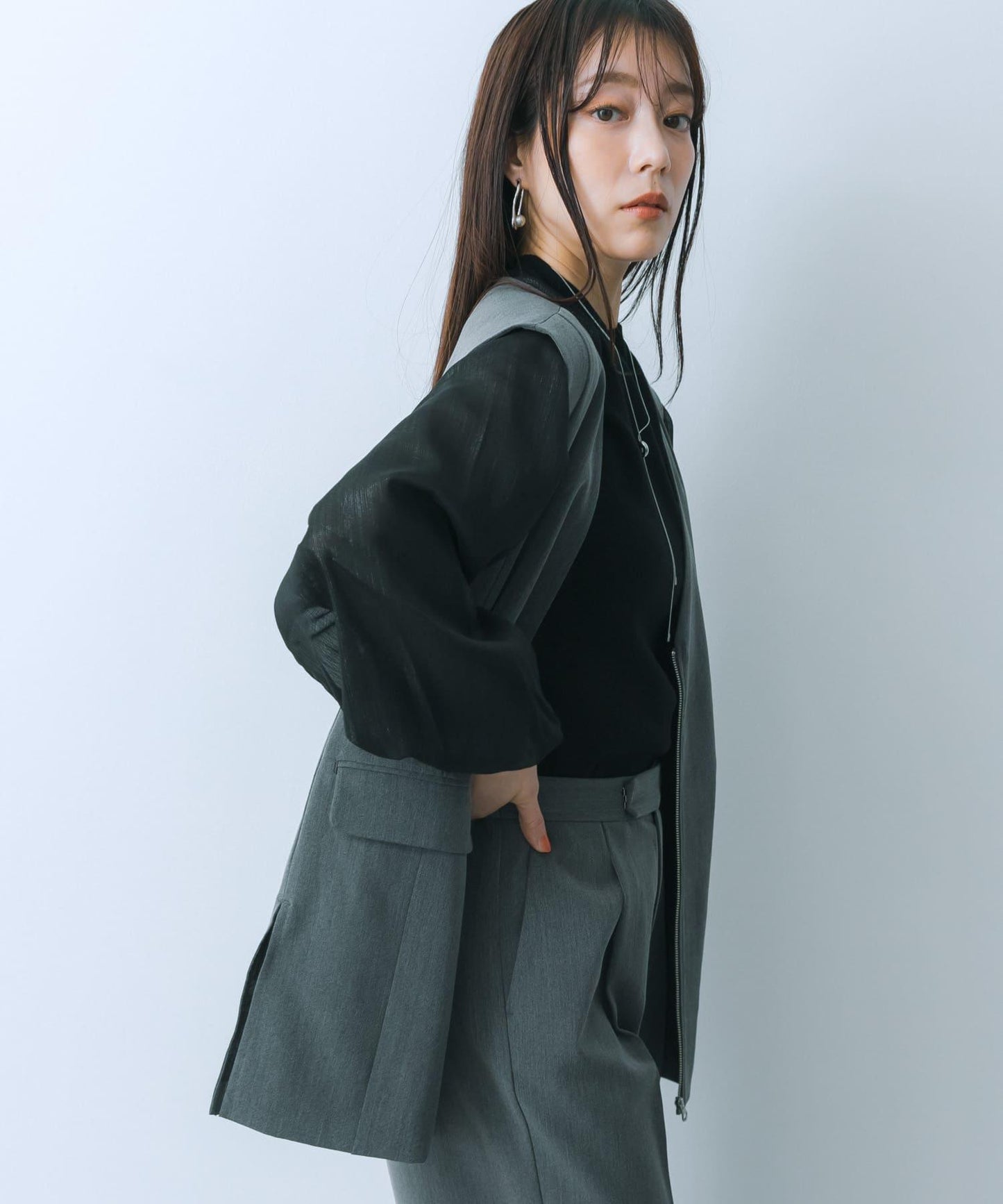 透視感泡泡袖毛衣