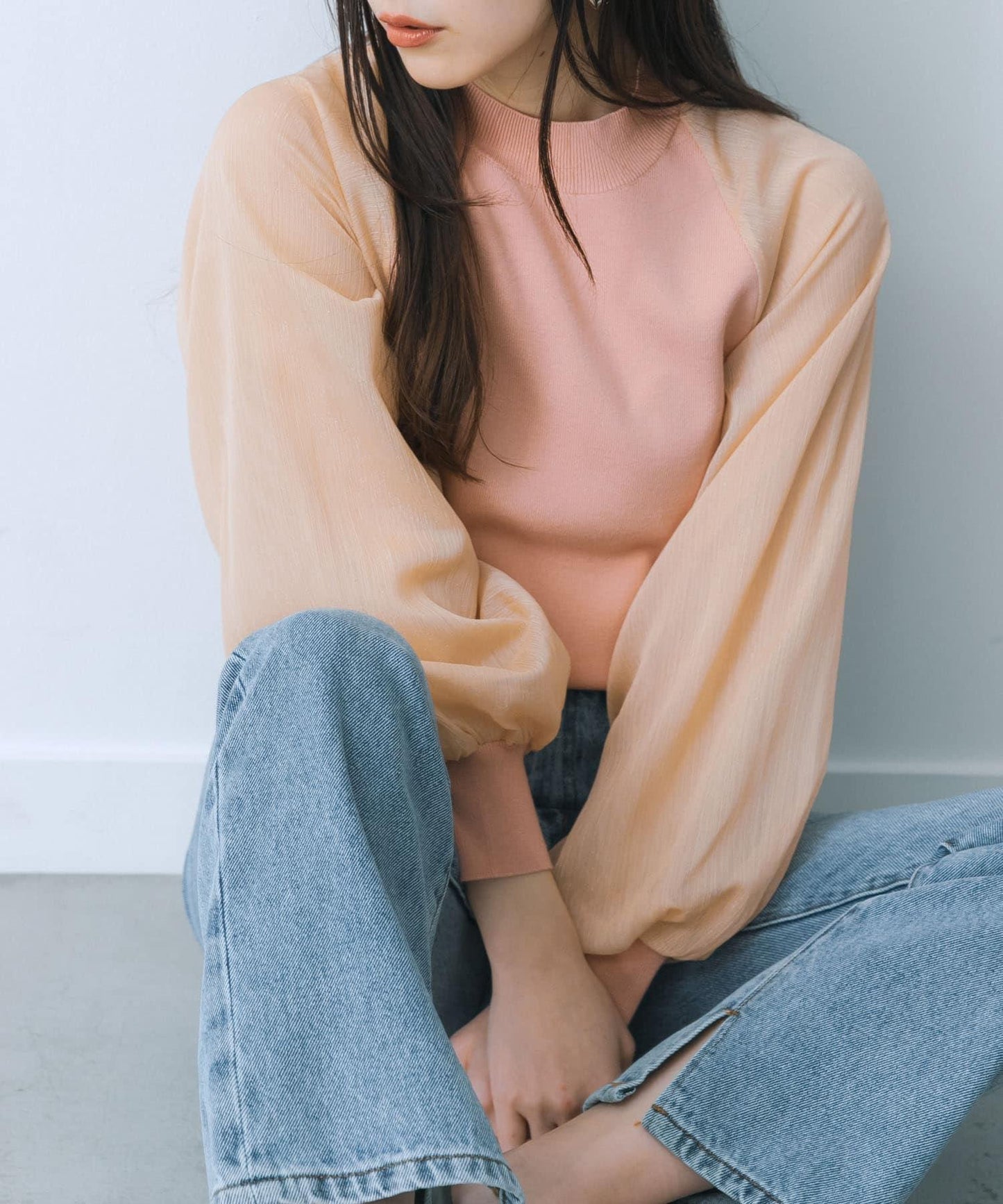 透視感泡泡袖毛衣