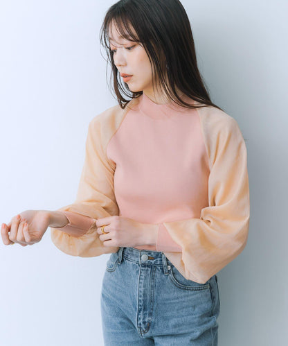 透視感泡泡袖毛衣