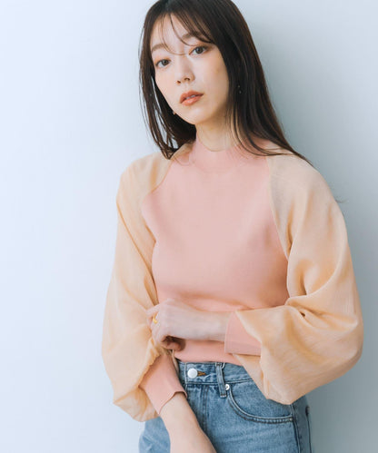 透視感泡泡袖毛衣