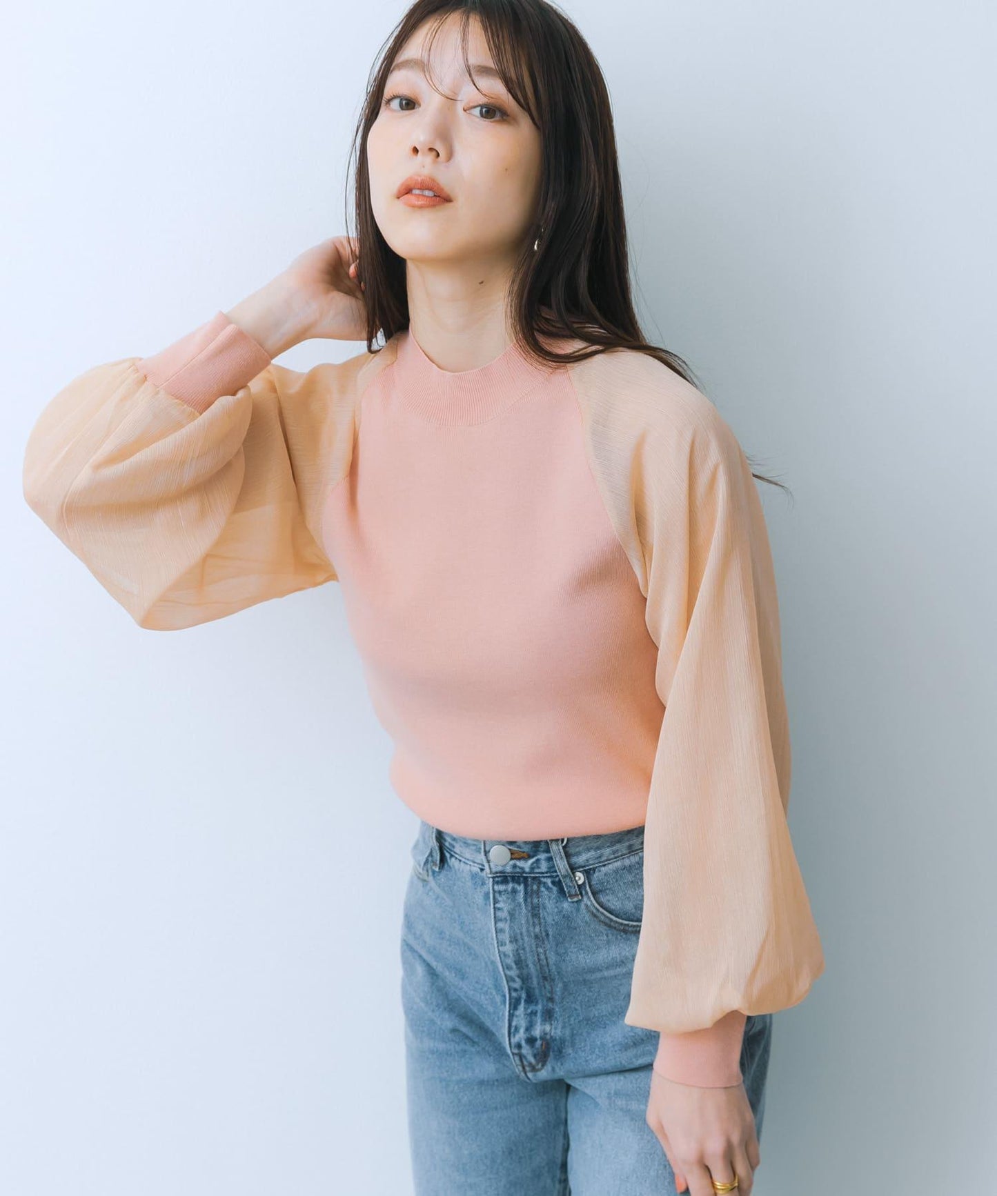 透視感泡泡袖毛衣