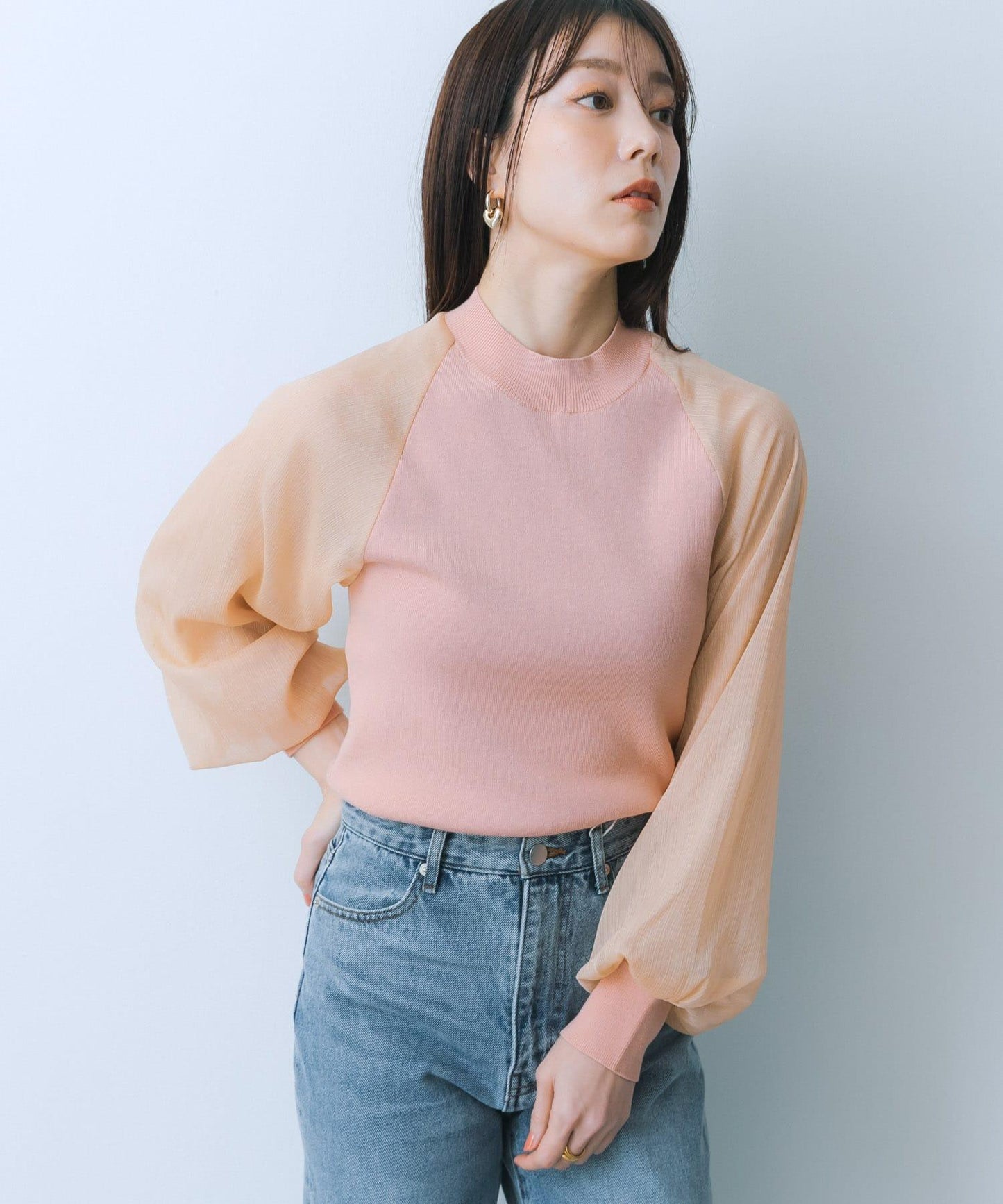 透視感泡泡袖毛衣