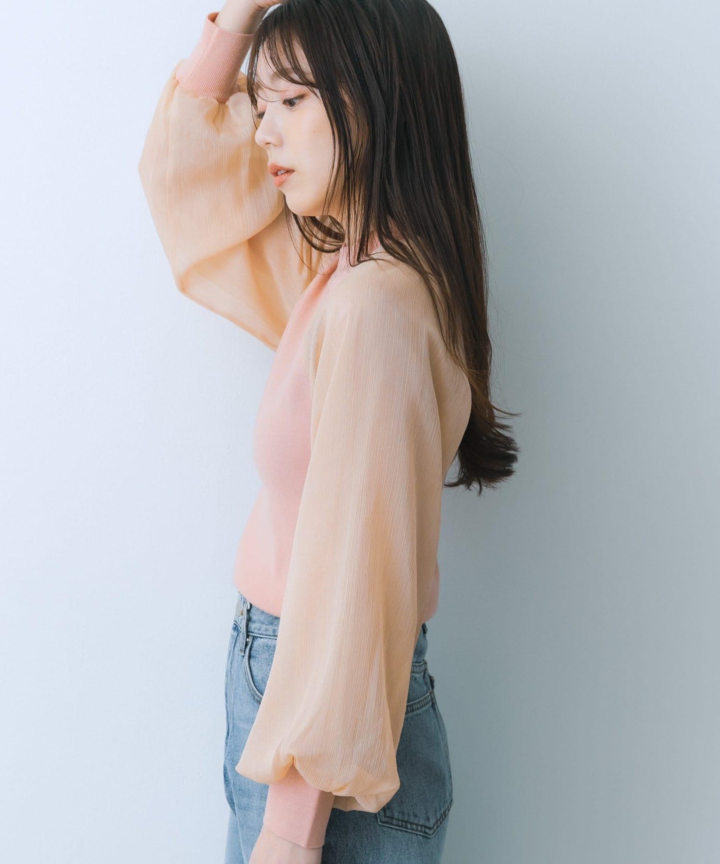 透視感泡泡袖毛衣