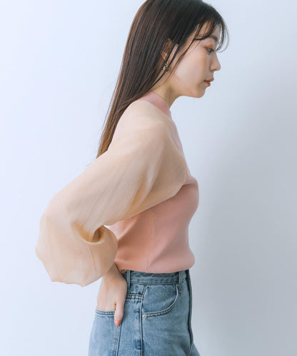 透視感泡泡袖毛衣