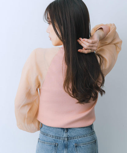 透視感泡泡袖毛衣