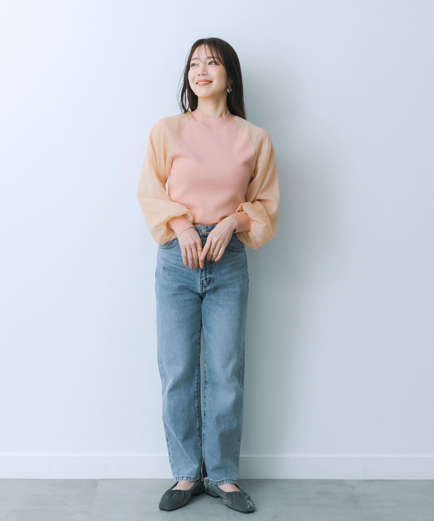 透視感泡泡袖毛衣