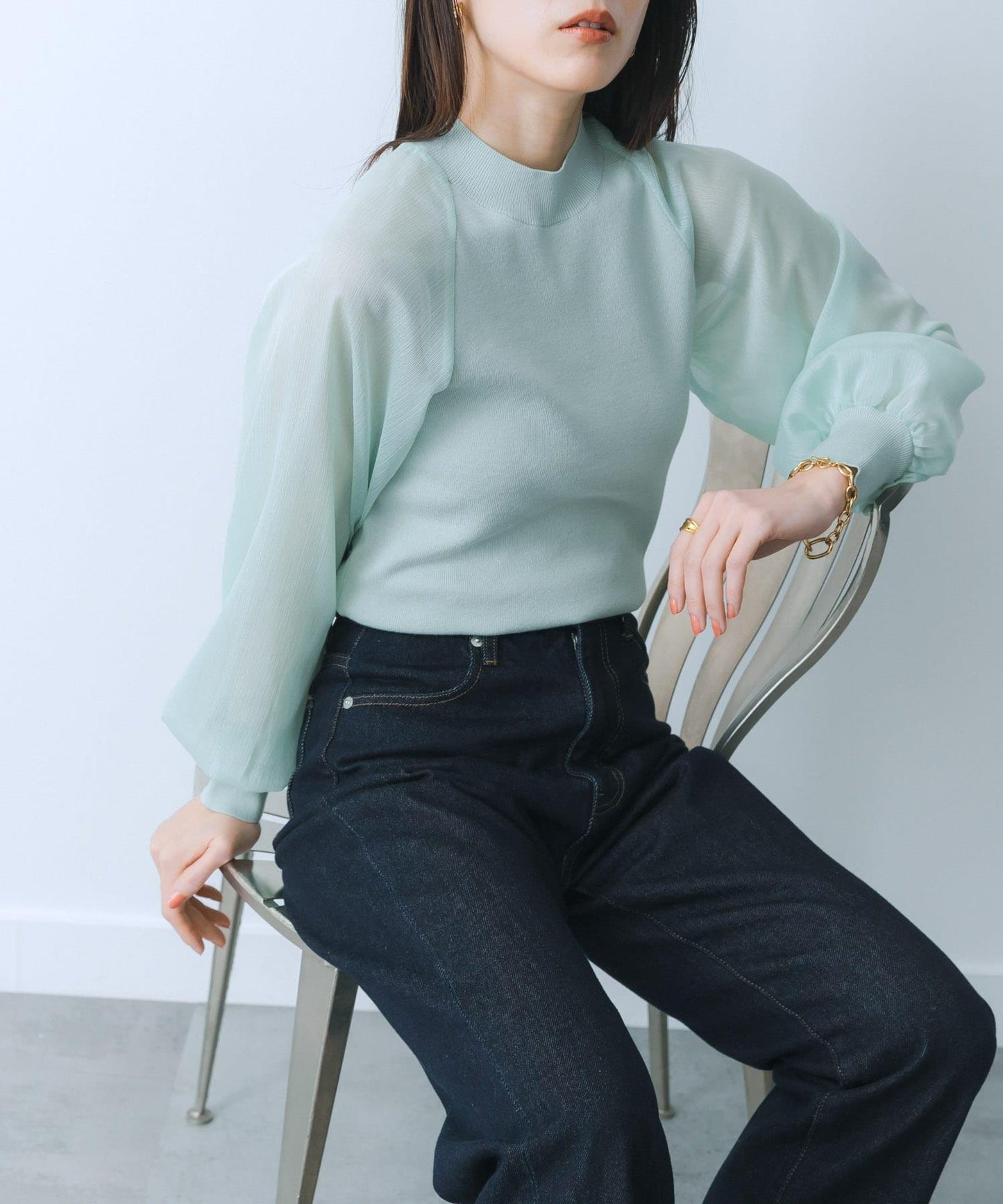 透視感泡泡袖毛衣