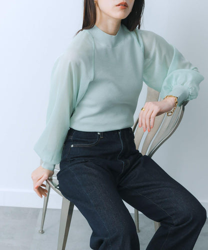 透視感泡泡袖毛衣