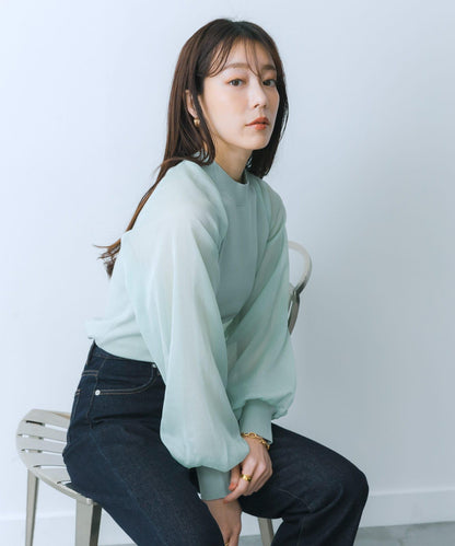 透視感泡泡袖毛衣