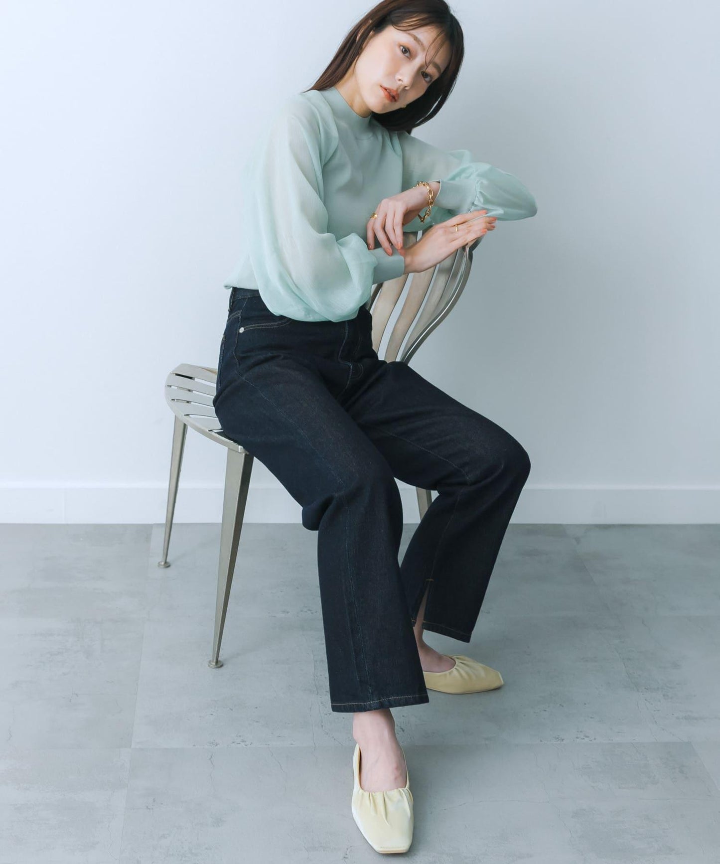 透視感泡泡袖毛衣