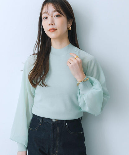 透視感泡泡袖毛衣