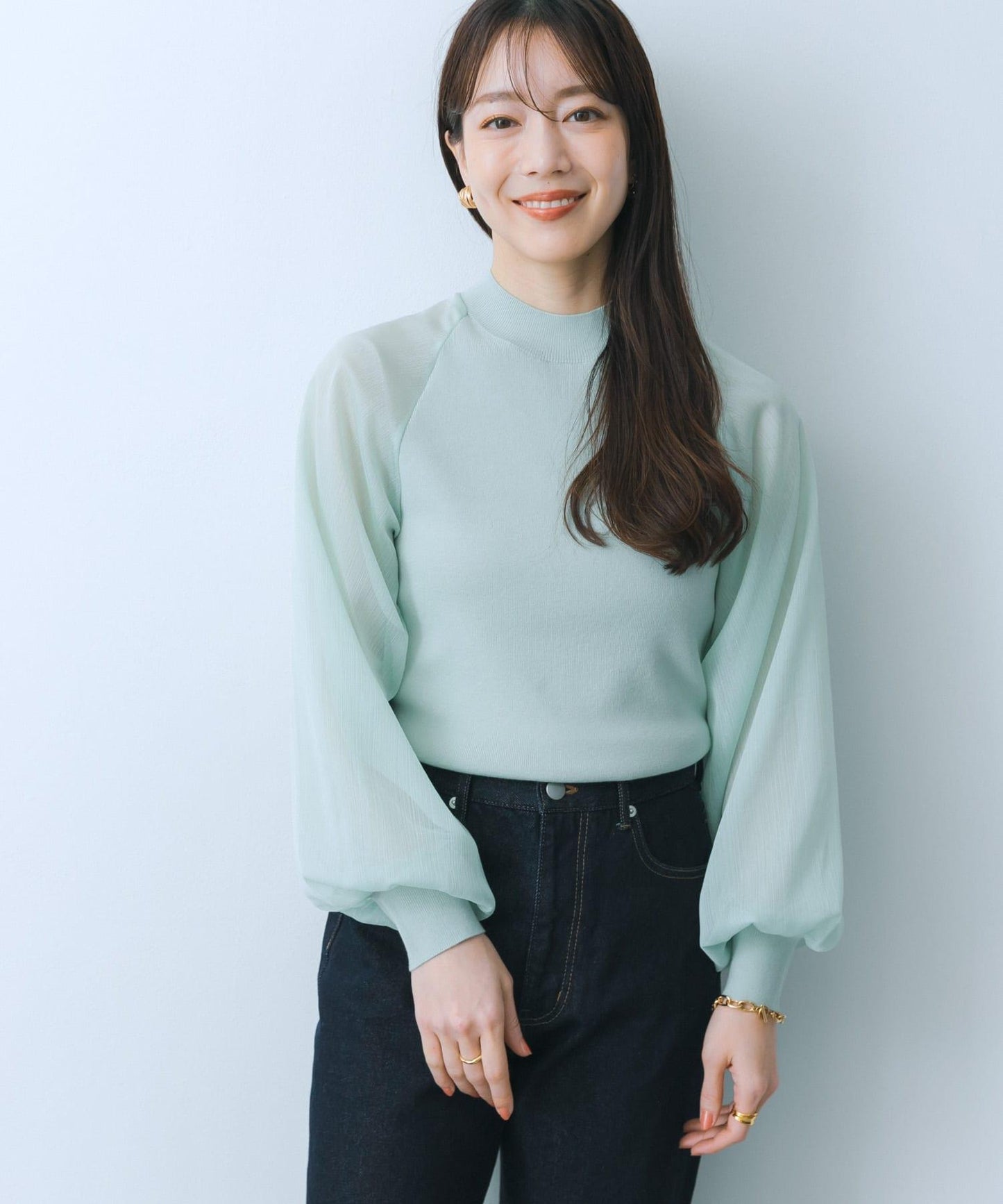 透視感泡泡袖毛衣