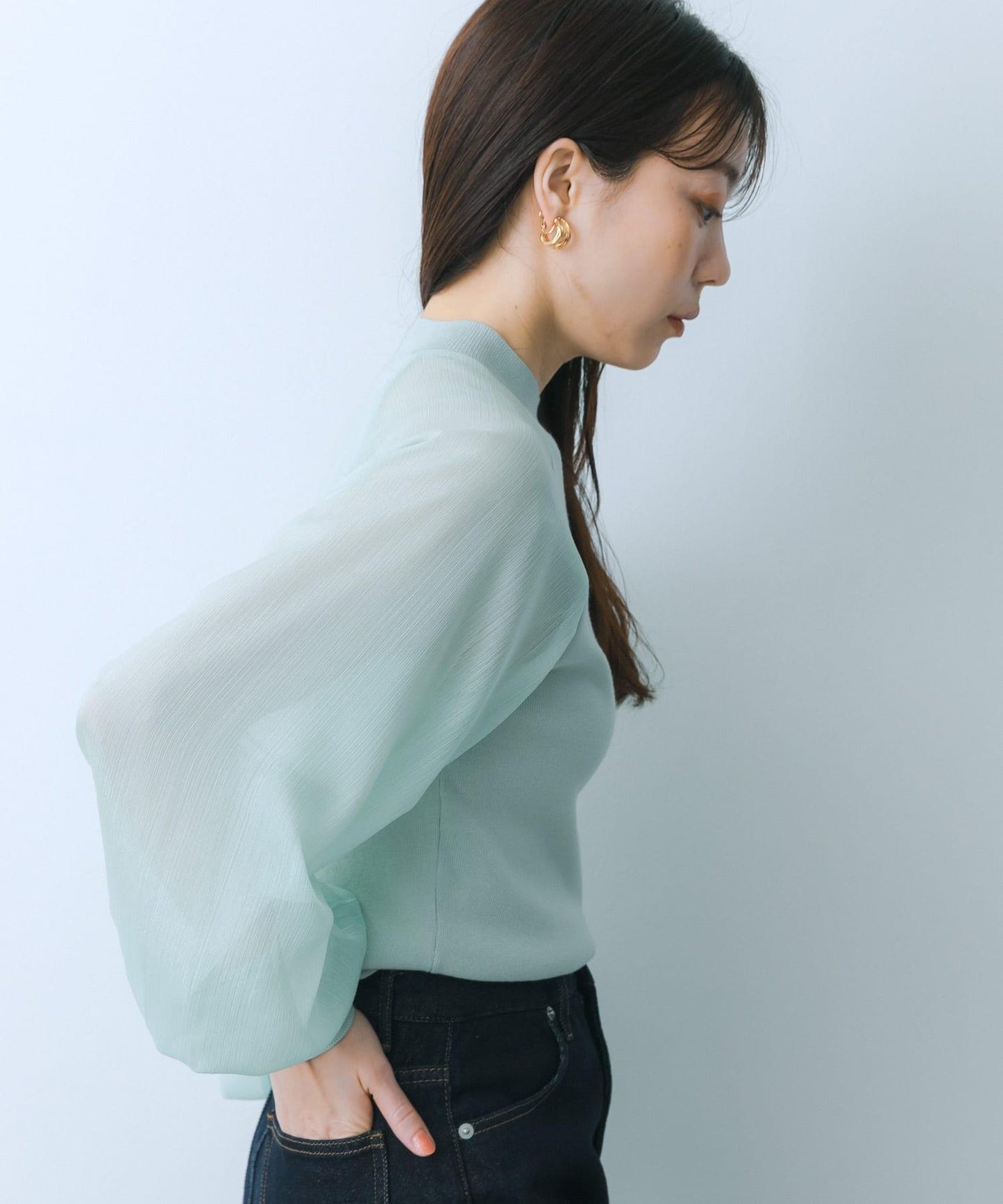 透視感泡泡袖毛衣