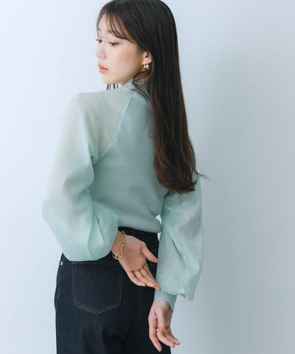 透視感泡泡袖毛衣