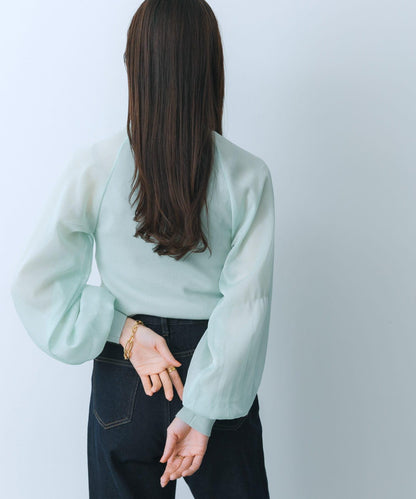 透視感泡泡袖毛衣