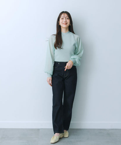 透視感泡泡袖毛衣