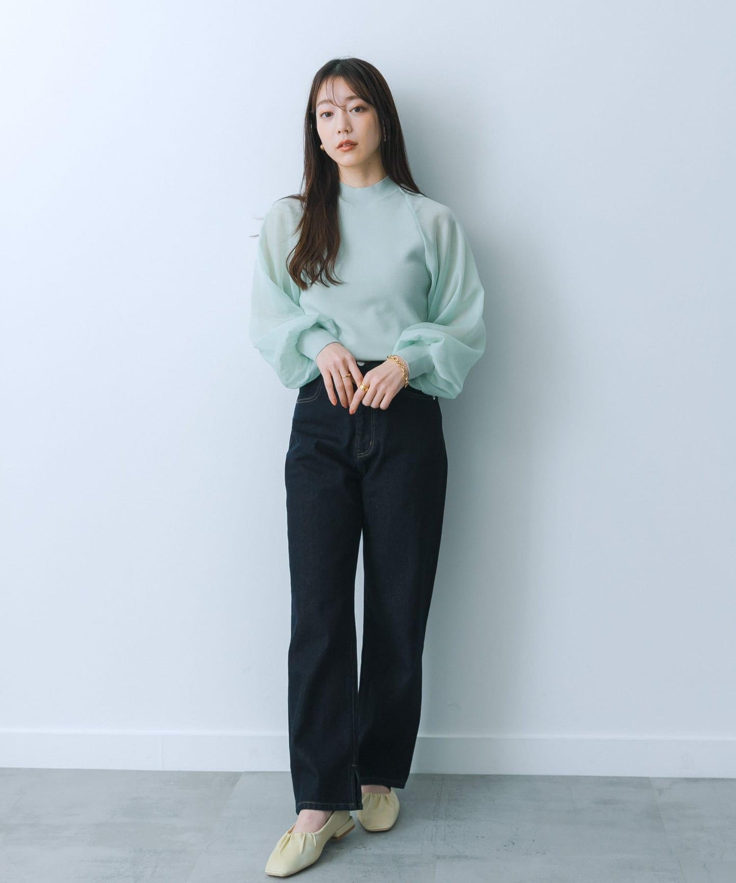 透視感泡泡袖毛衣