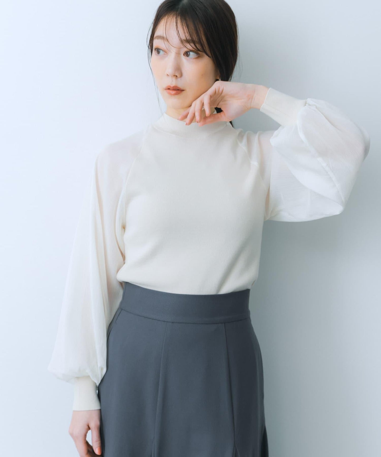 透視感泡泡袖毛衣