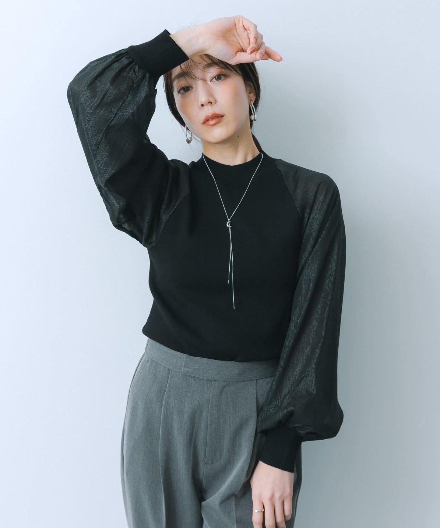 透視感泡泡袖毛衣