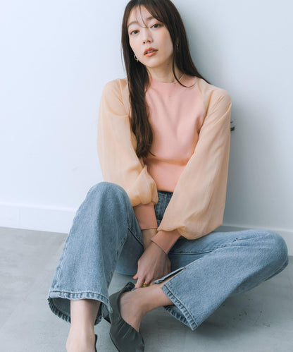 透視感泡泡袖毛衣