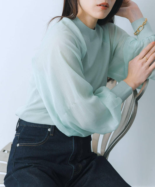 透視感泡泡袖毛衣