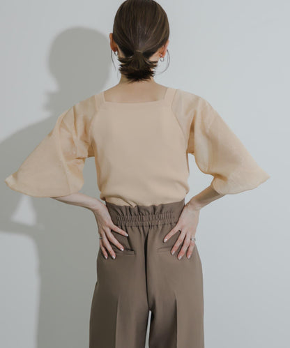 透視感蓬鬆袖針織衫（五分袖）