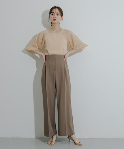 透視感蓬鬆袖針織衫（五分袖）