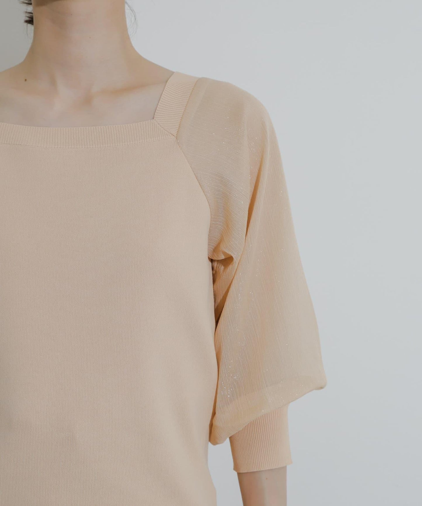 透視感蓬鬆袖針織衫（五分袖）