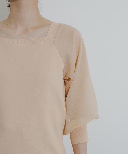 透視感蓬鬆袖針織衫（五分袖）