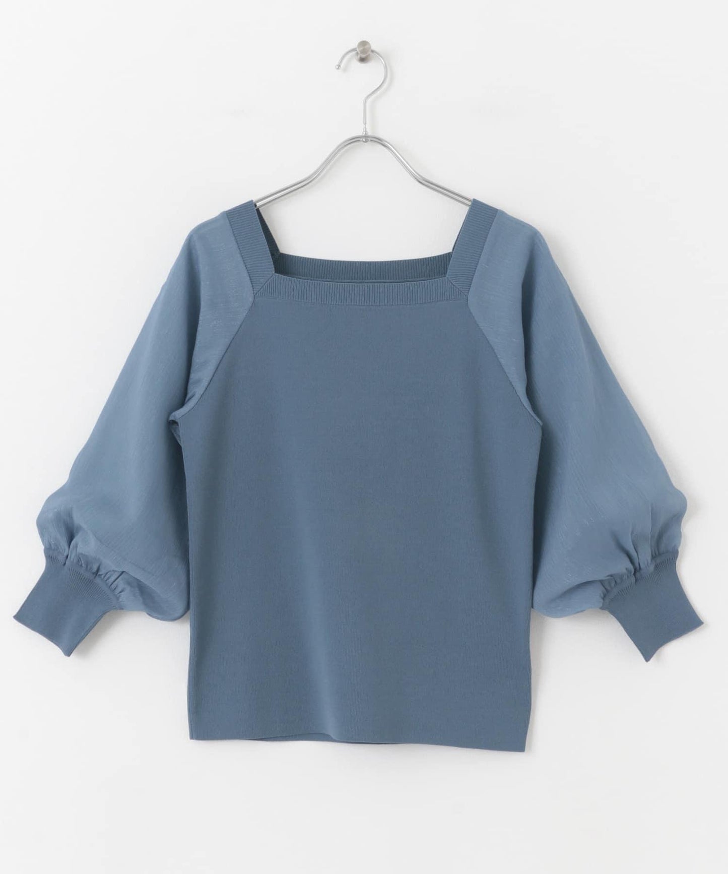 透視感蓬鬆袖針織衫（五分袖）