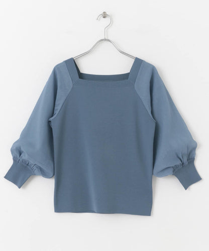 透視感蓬鬆袖針織衫（五分袖）