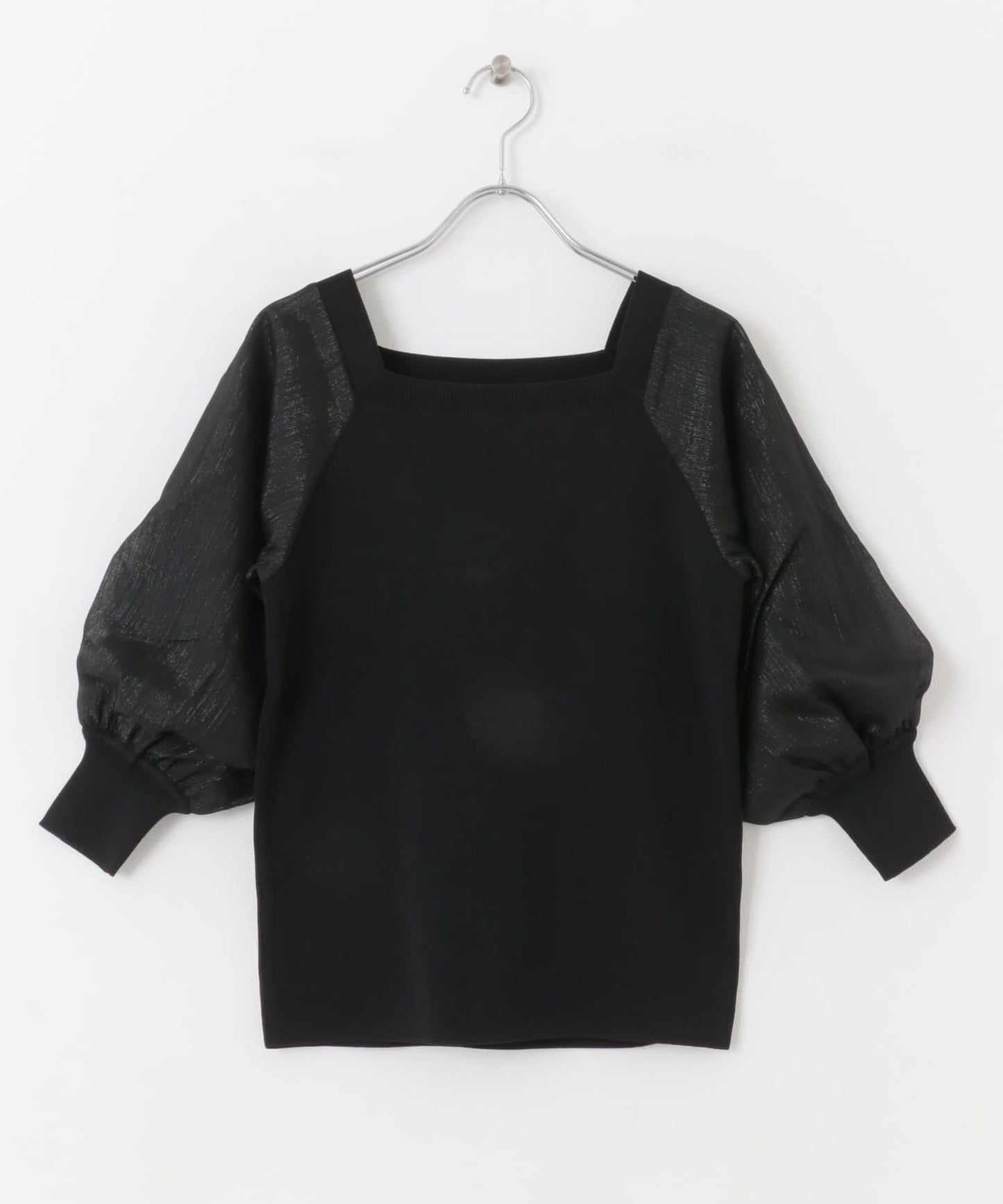 透視感蓬鬆袖針織衫（五分袖）