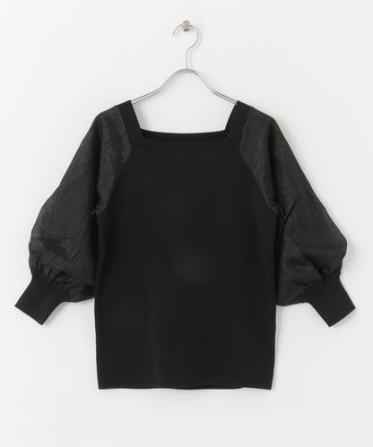 透視感蓬鬆袖針織衫（五分袖）