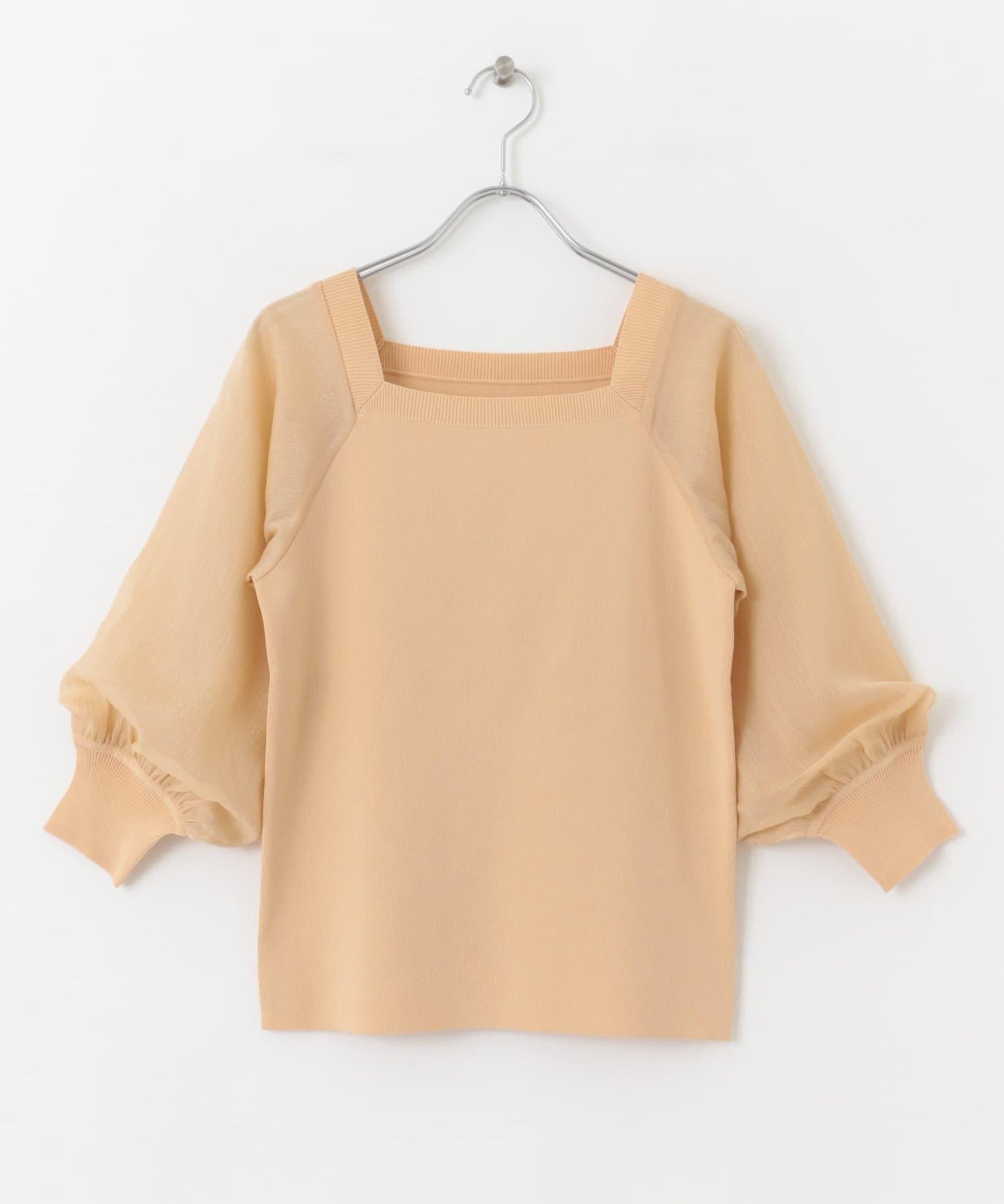 透視感蓬鬆袖針織衫（五分袖）