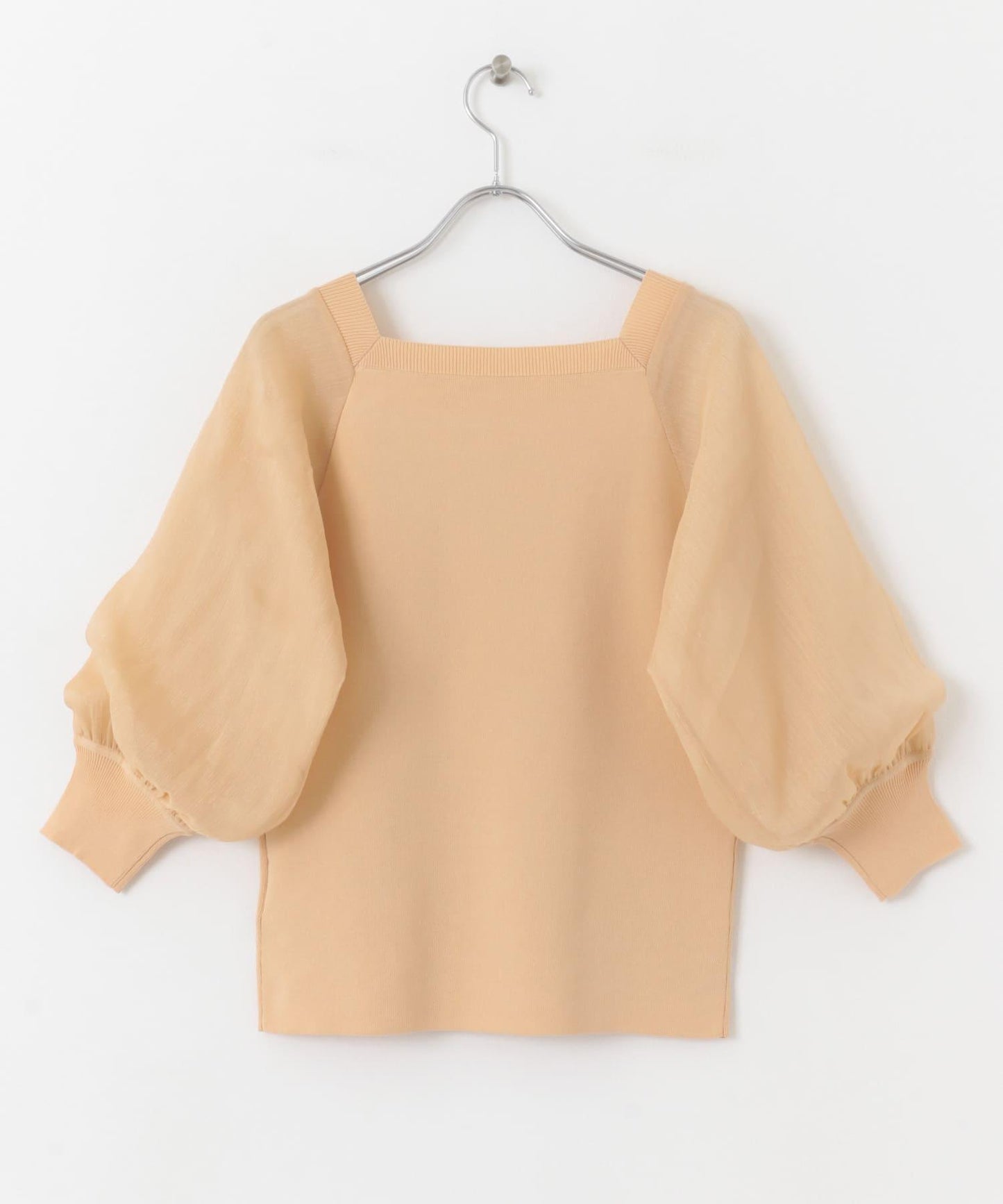 透視感蓬鬆袖針織衫（五分袖）