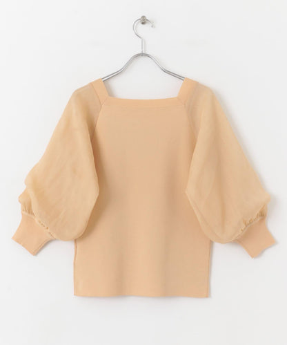 透視感蓬鬆袖針織衫（五分袖）