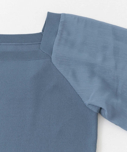 透視感蓬鬆袖針織衫（五分袖）