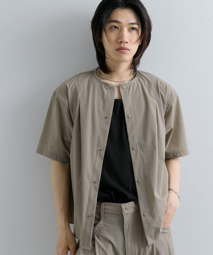 Uiscel 4向彈力褶皺無領五分袖襯衫