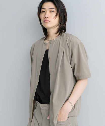 Uiscel 4向彈力褶皺無領五分袖襯衫