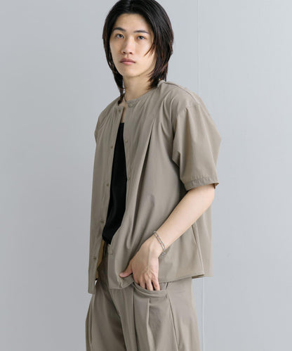 Uiscel 4向彈力褶皺無領五分袖襯衫