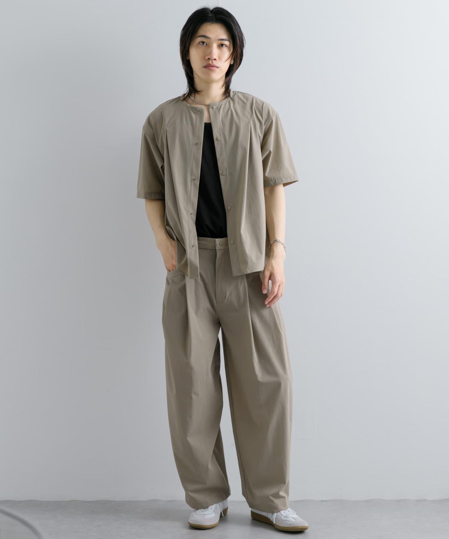 Uiscel 4向彈力雙褶寬腿褲