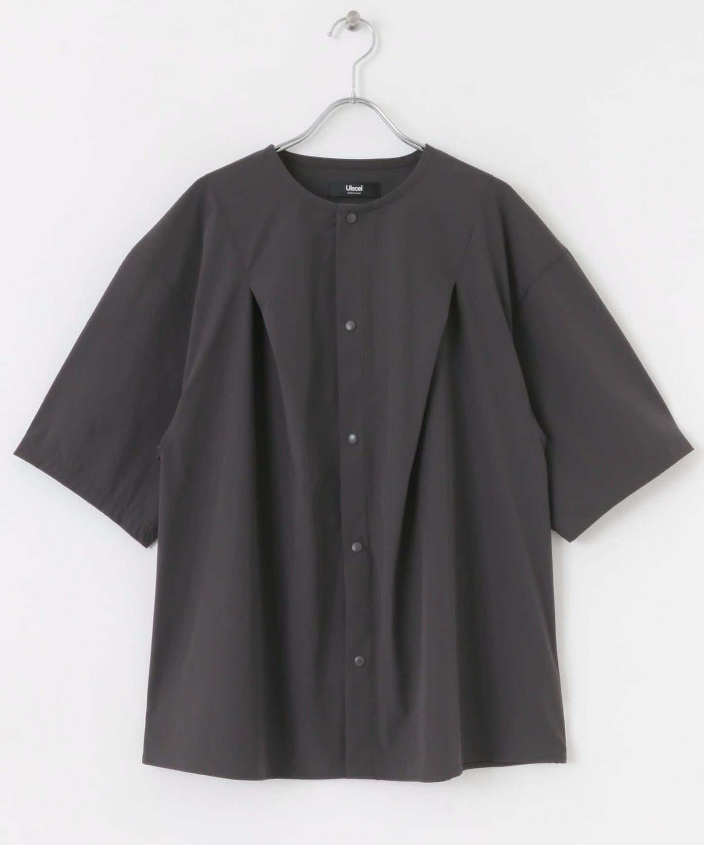 Uiscel 4向彈力褶皺無領五分袖襯衫