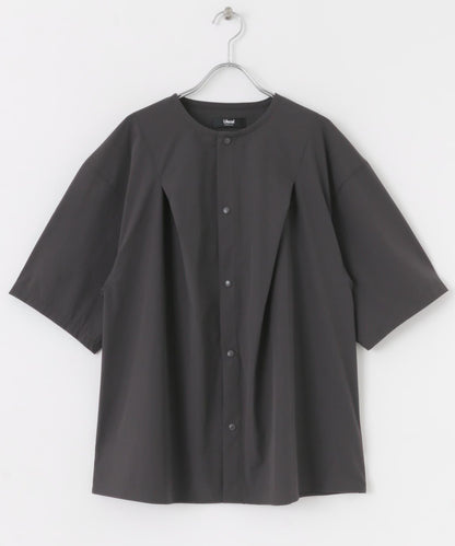 Uiscel 4向彈力褶皺無領五分袖襯衫