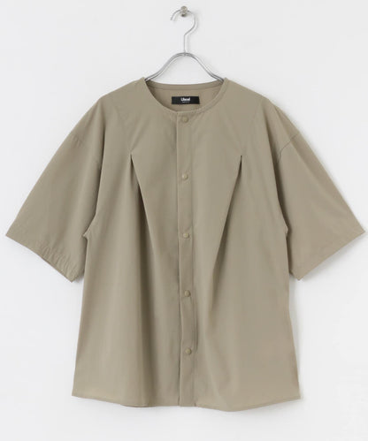 Uiscel 4向彈力褶皺無領五分袖襯衫