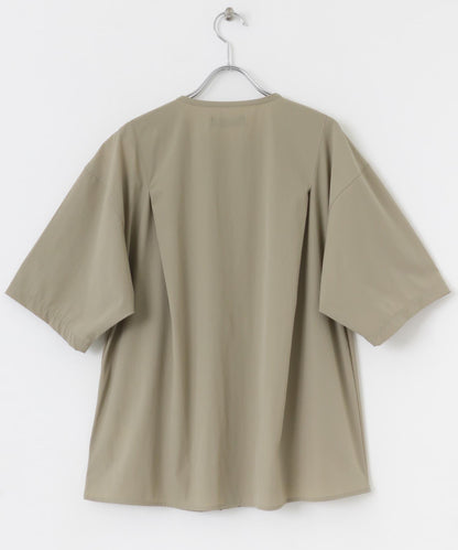 Uiscel 4向彈力褶皺無領五分袖襯衫