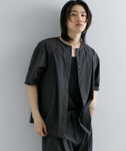 Uiscel 4向彈力褶皺無領五分袖襯衫