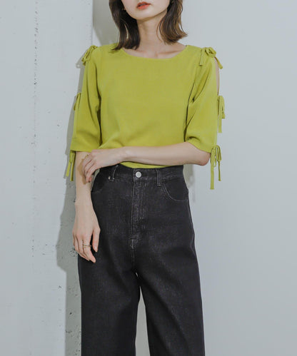 蝴蝶結開叉袖針織衫（五分袖）