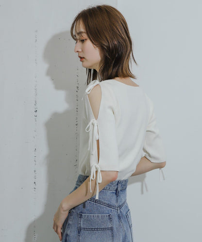 蝴蝶結開叉袖針織衫（五分袖）