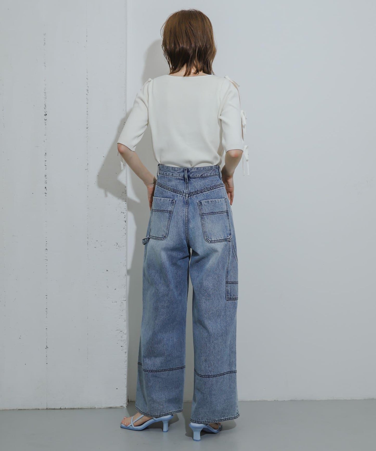 蝴蝶結開叉袖針織衫（五分袖）