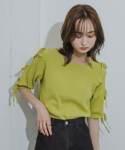 蝴蝶結開叉袖針織衫（五分袖）